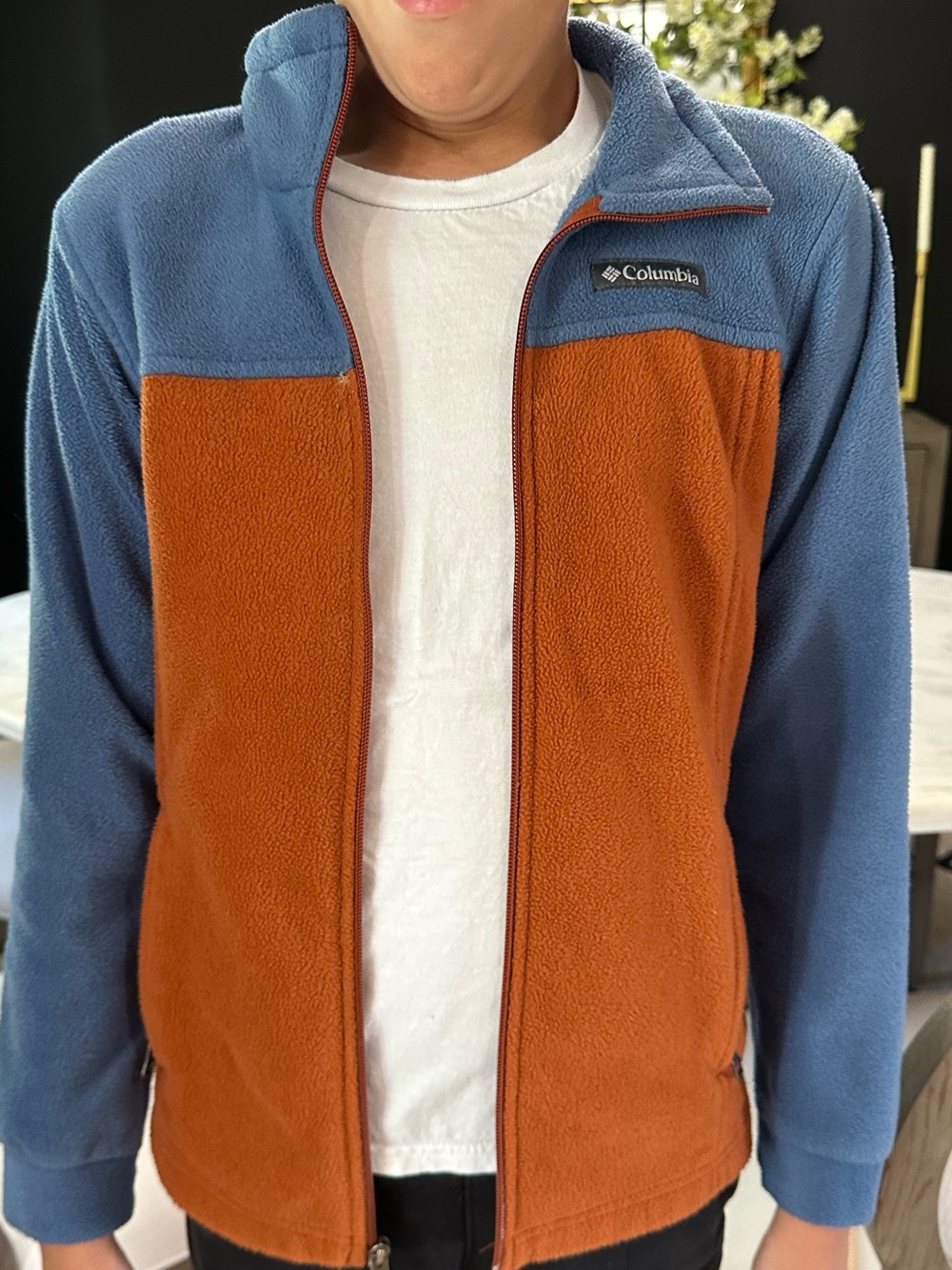 Boys  Two-Tone Blue and Orange Fleece Jacket